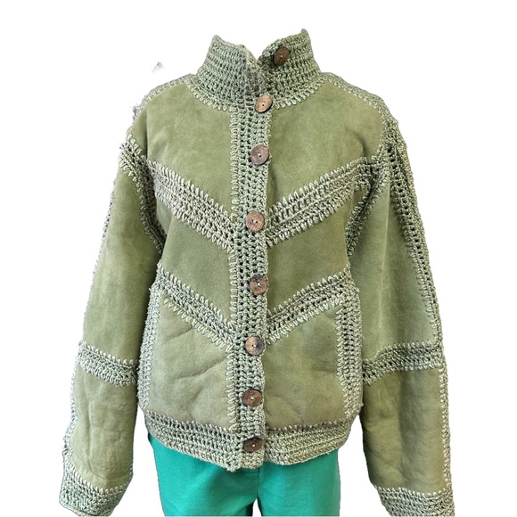 NWOT Free People Sample Adele Crochet Green Suede Jacket Size Small - Picture 4 of 13